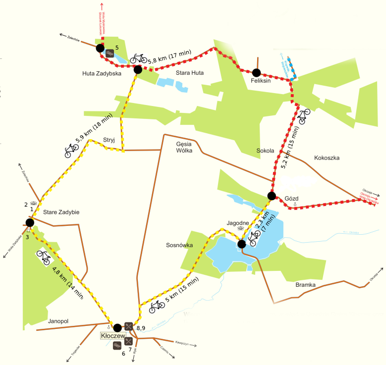 OBSZAR GMINY KŁOCZEW Trasy i szlaki turystyczne Długość 15 km Długość