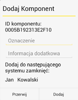 Zostaną wyświetlone informacje na temat komponentu zamykającego. Nacisnąć przycisk Dodaj.