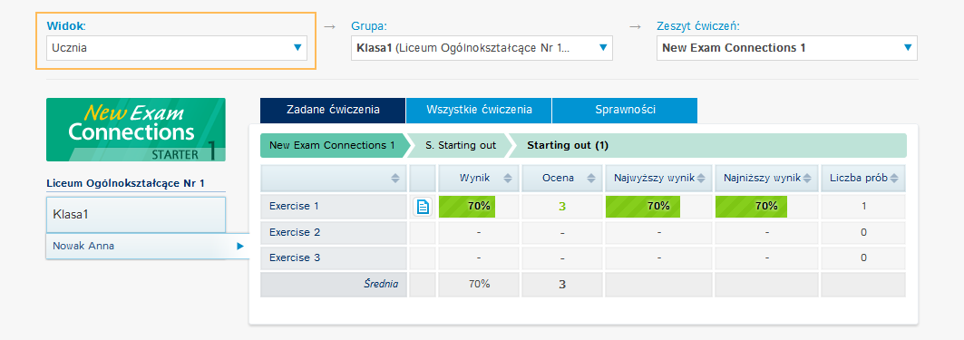 Dziennik Z głównego menu wybierz Dziennik ocen. Możesz przeglądać wyniki z dwóch widoków: Grupy lub Uczniowie. 7.