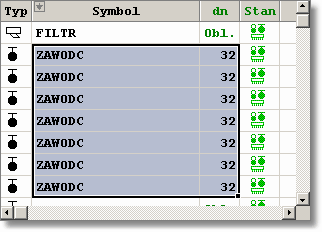 5 Wprowadzanie danych Tabela Dane - Armatura 412 z wprowadzonymi i zaznaczonymi danymi dla jednego zaworu 5 Naprowadź kursor myszy na czarny kwadracik ( ) w prawym dolnym rogu zaznaczonego obszaru