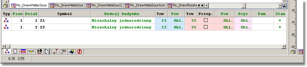 10 Załączniki 10.3.9 Dane - Źródła wody Tabela służy do wprowadzania danych na temat źródeł wody 488, aktualnie zaznaczonych 130 na rysunku z rozwinięciem instalacji.