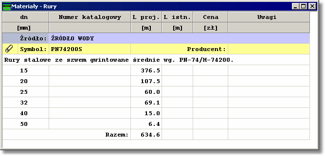 Kan H2O 1.5 10.3.20 Materiały - Rury Tabela zawiera zestawienie rur występujących w instalacji. Do jej wyświetlenia służy polecenie Wyniki 254 Zestawienia materiałów 258 Rury - materiały 261.