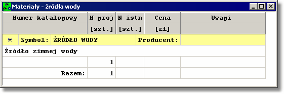 Kan H2O 1.5 tabeli 470. 10.3.24 Materiały - Źródła wody Tabela zawiera zestawienie źródeł wody 488 występujących w instalacji.