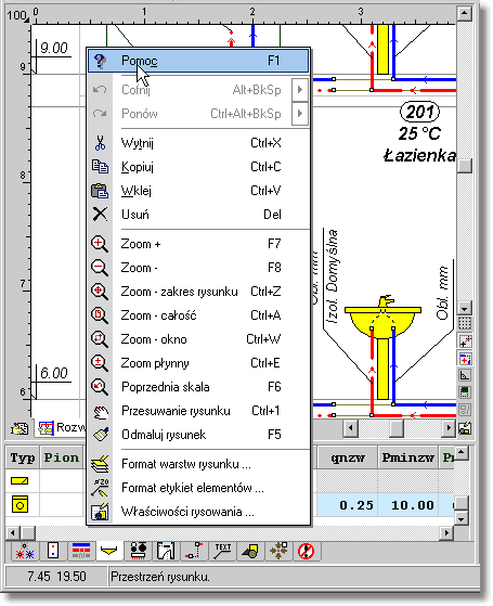 5 Wprowadzanie danych Fragment okna Dane - Rysunki z wywołanym podręcznym menu Przed rozpoczęciem rysowania rozwinięcia warto szczegółowo poznać podstawy rysowania i edytowania elementów graficznych