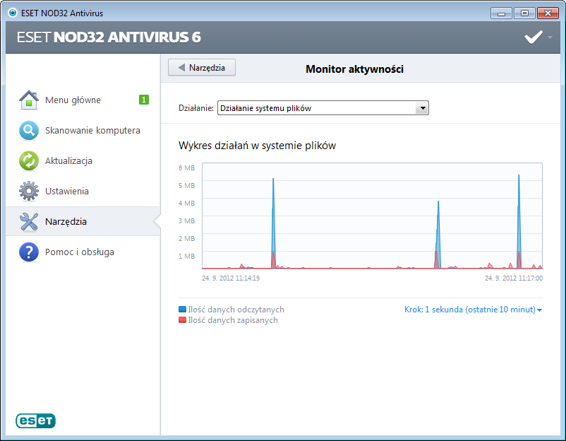 4.4.4 Monitor aktywności Aby wyświetlić aktualny wykres Działanie systemu plików, kliknij opcję Narzędzia > Monitor aktywności.