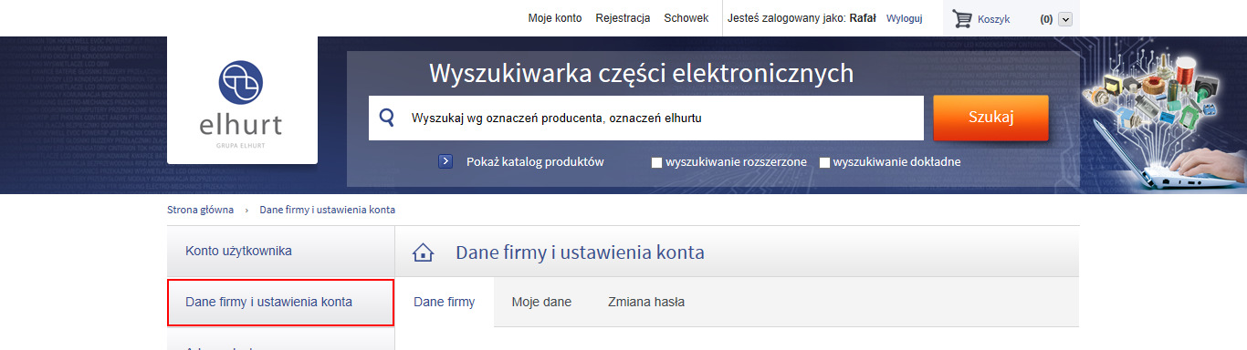 Uwaga: w celu edycji danych firmy konieczne jest ustawienie uprawnień administracyjnych (konto administratora firmowego) dla zarejestrowanych użytkowników w ramach konta firmowego.