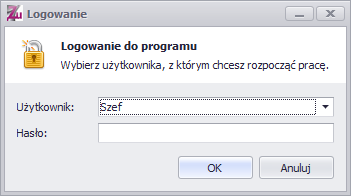 1.7. Do programu może zalogować się wyłącznie użytkownik Subiekta podając swoją nazwę oraz hasło, jeśli takie jest ustanowione.