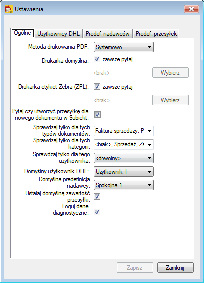 6.2.1 Ustawienia Ogólne W tej zakładce możliwe jest ustawianie następujących opcji konfiguracyjnych: Metoda drukowania PDF: możliwe opcje: Bezpośrednio (RAW) metoda umożliwiająca szybsze drukowanie,