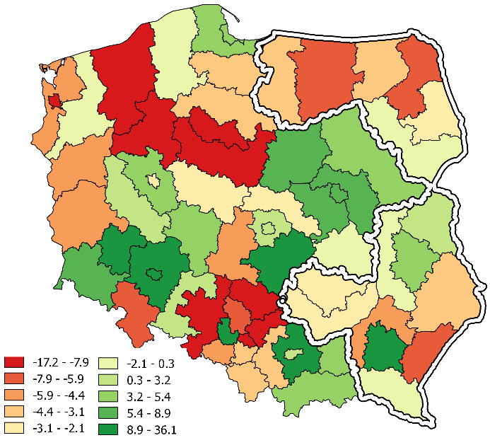 zachodzące na poziomie województw.