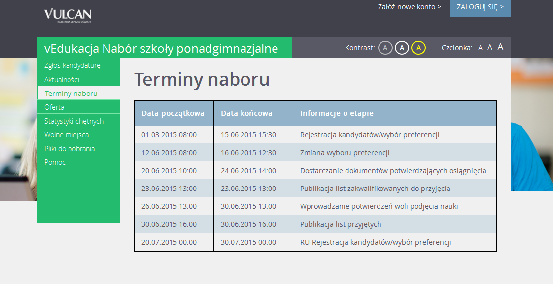 Podstawowe informacje o systemie Nabór Szkoły ponadgimnazjalne Menu Wszelkie informacje i opcje niezbędne w całym procesie rekrutacji dostępne są w bocznym menu znajdującym się po lewej stronie