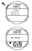 Przytrzymaj przycisk A przez 2 sekundy (migać będzie del ), aby usunąć wszystkie dane zapisane z ostatniego pomiaru i zmian na szybkość przechwytywania (HRM). D.