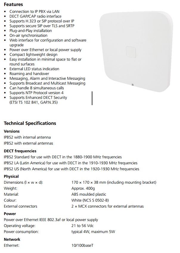 4.9. Stacja bazowa IP-DECT Ascom IPBS2-A3