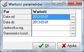 W przypadku zestawienia Pobrania Wnioskodawcy (WN) dostępne są parametry: Data od graniczna data od rozchodu. Domyślnie podpowiadana data bieżąca.