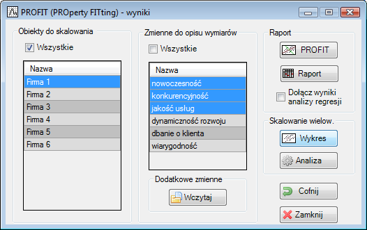 Konieczne jest ustalenie wejściowych warunków dla wykonania analizy PROFIT. W pierwszej kolejności określić należy format danych dla analizy.