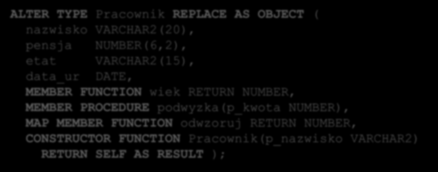 Konstruktor 20 Konstruktor to specjalna metoda tworząca nowe obiekty nazwa konstruktora jest taka sama jak nazwa typu obiektowego użytkownik może definiować własne konstruktory, może także przesłonić