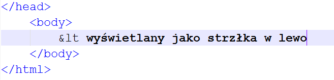 HTML znaki specjalne Budowa HTML wymusiła wprowadzenie dodatkowych znaków specjalnych. Gdy chcemy użyć np.