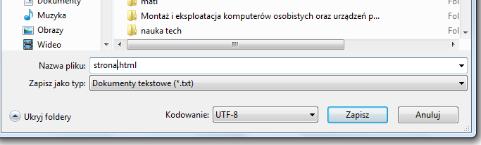 HTML polskie znaki Aby polskie znaki były widoczne na stronie, należy podczas