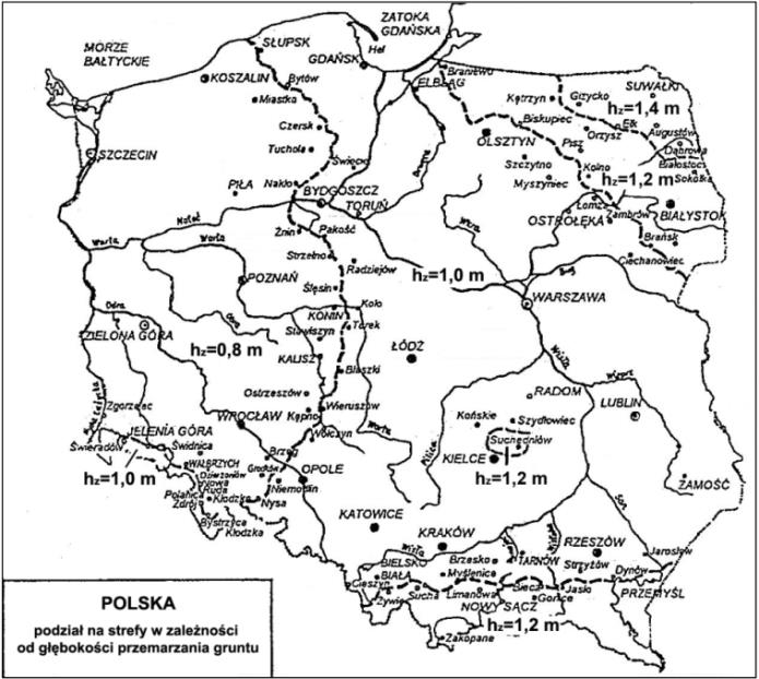 Sprawdzenie wymaganej odporności nawierzchni na wysadziny W przypadku występowania w podłożu gruntowym nawierzchni gruntów wysadzinowych lub wątpliwych należy sprawdzić, czy całkowita grubość