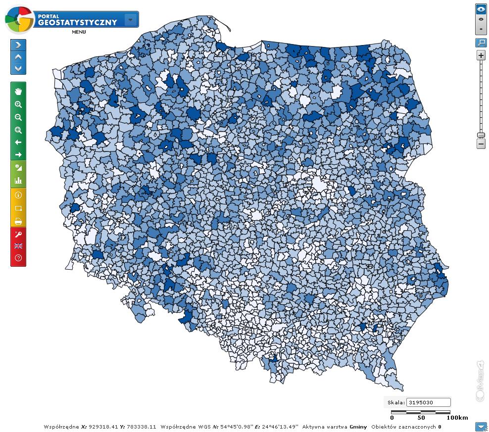 Możliwość wybrania jednostki prezentacji NUTS NUTS NUTS 2LAU