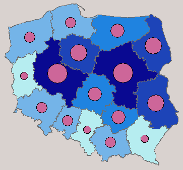 administracyjnych lub statystycznych) Kartodiagram Mapa tematyczna, na której dane bezwzględne (ilościowe) przedstawione