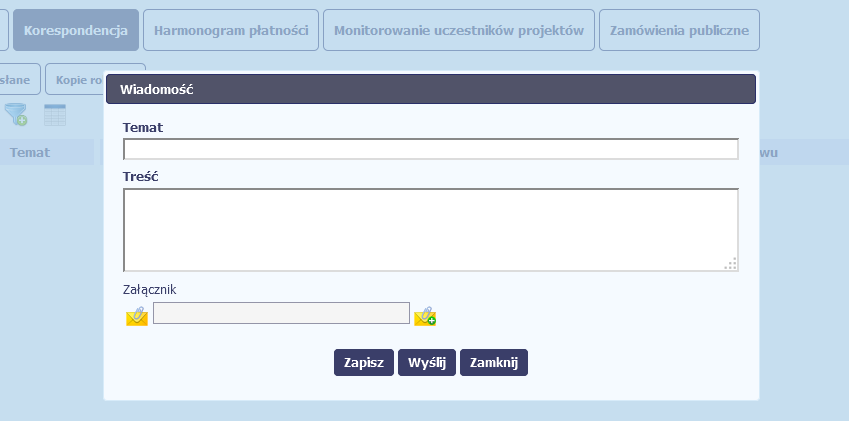 Aby rozpocząd tworzenie wiadomości do instytucji, wybierz funkcję Utwórz wiadomośd W