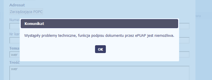 Aplikacja poinformuje Cię o przesłaniu pisma do instytucji specjalnym komunikatem wyświetlonym na ekranie.