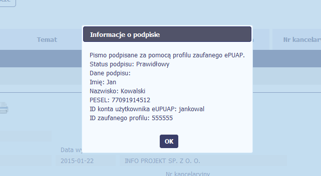To pole tekstowe, w którym możesz dodad wszelkie informacje dotyczące pisma przekazanego przez instytucję. Możesz wprowadzid do500 znaków. 6.1.9.