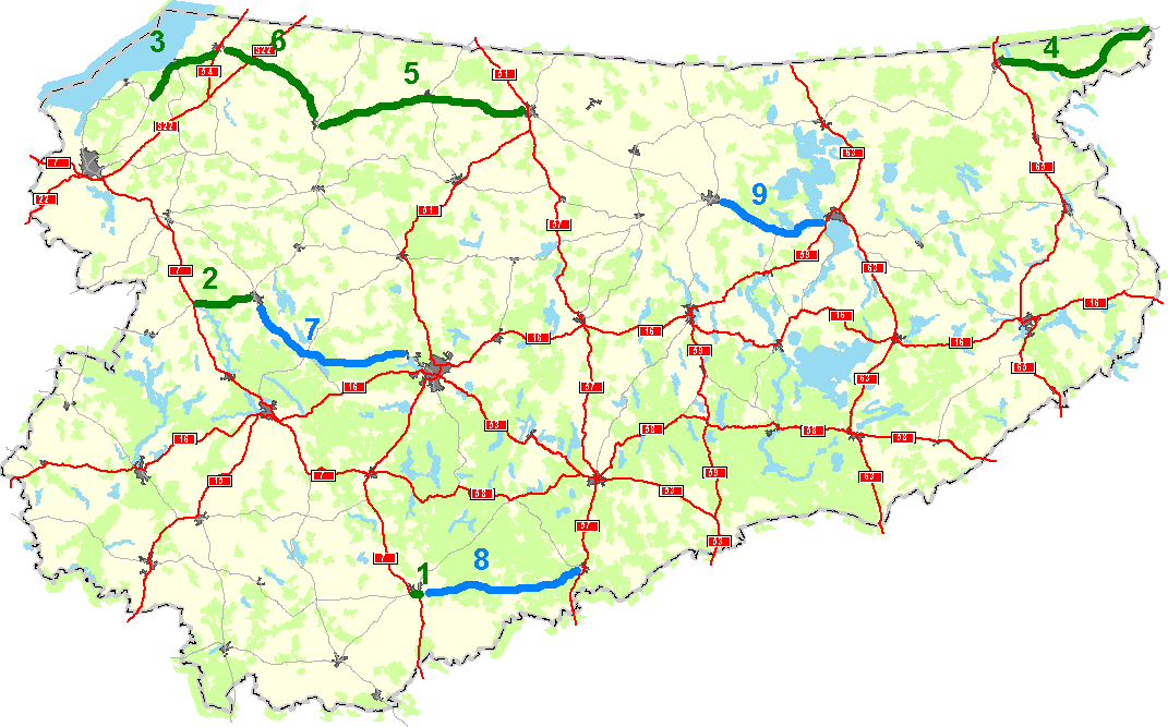 Lista rankingowa dróg wojewódzkich 2014-2020 Lista podstawowa: 1. DW 545 Nidzica (z wylotem wschodnim drogi 604) 2. DW 516 Małdyty-Morąg 3. DW 504 Podgrodzie-Braniewo 4.