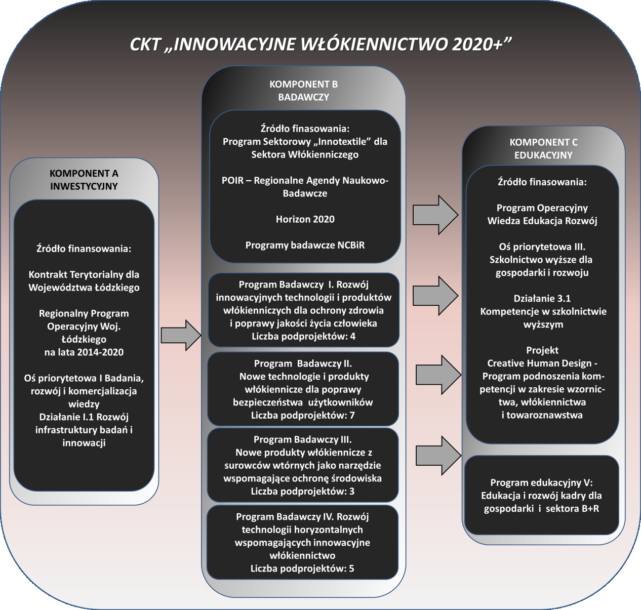 4. Przedsięwzięcia rozwojowe o priorytetowym znaczeniu dla rozwoju regionu łódzkiego program CKT Innowacyjne Włókiennictwo 2020+ Skład konsorcjum: 1.