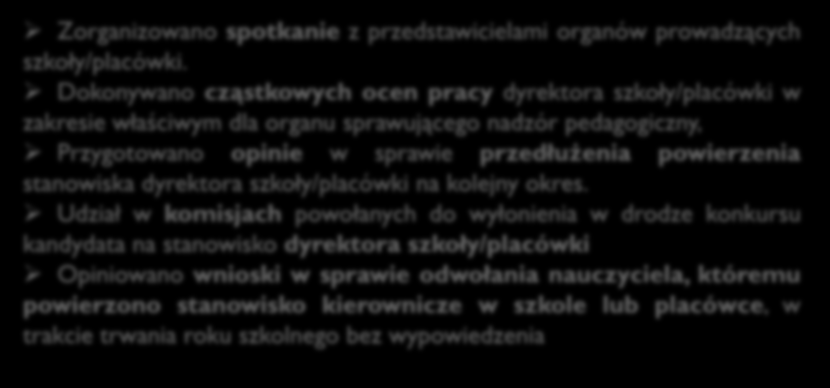 Współpraca z organami prowadzącymi szkoły i placówki Zorganizowano spotkanie z przedstawicielami organów prowadzących szkoły/placówki.