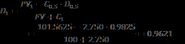 Zapadalność T (w latach) Cena PV Kupon C T Czynnik dyskontujący D T 0.5 101:20 6.875 0.