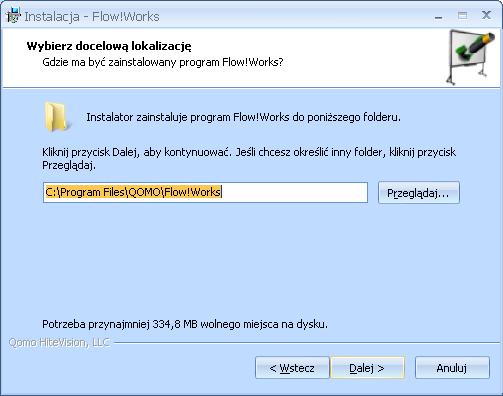 Następnie należy kliknąć Dalej w kreatorze instalacji. Po zapoznaniu się z treścią licencji oprogramowania Flow!
