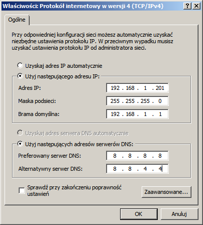 Rys.5. Właściwości: Protokół internetowy w wersji 4 (TCP/IPv4). 6. Kliknąć OK, a następnie Zamknij. 7. Zalogować się do urządzenia, tak jak to opisano w rozdziale 7.