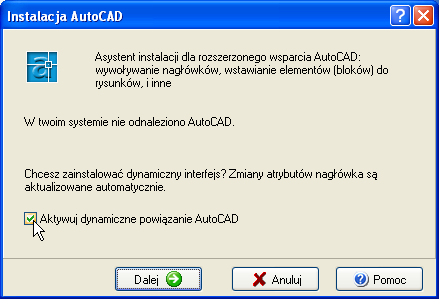 Zarządzanie rysunkami Asystent instalacji AutoCAD 169 Asystent instalacji AutoCAD Asystent instaluje rozszerzone aplikacje AutoCAD Office Managera: sporządzanie nagłówków dla nowych rysunków,