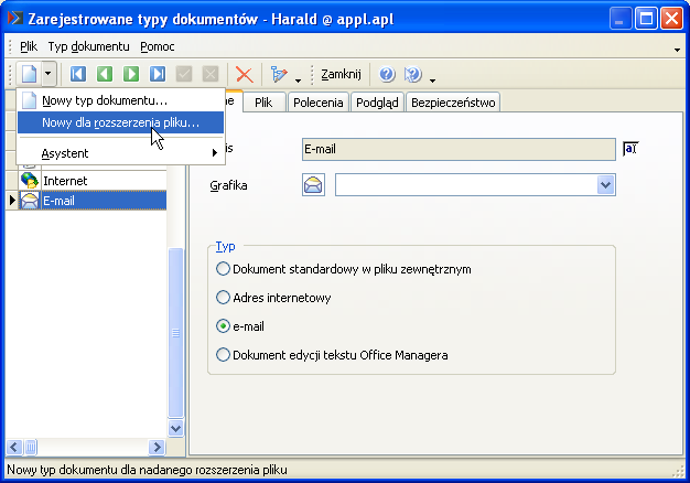 Administracja Typy dokumentów 232 Typy dokumentów Rejestracja programów Office Manager zarządza w swojej bazie danych informacjami i ustawieniami różnych programów Windows.