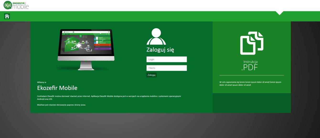 Krok 3 Zalogowanie do panelu Ekozefir Mobile. Należy uruchomić przeglądarkę internetową, a następnie wpisać w pasku adresu: http://192.