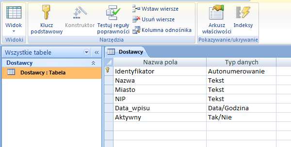 Autonumerowanie TAK/NIE Obiekt OLE Hiperłącze licznik liczby całkowite, zwykle wykorzystywany jako klucz tabeli dla pól typu logicznego: Prawda/Fałsz, Wł./Wył.