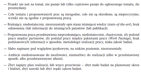 Negatywne oceny Źródło: Projekt badawczy 7PR przygotowanie wniosku Program Szczegółowy