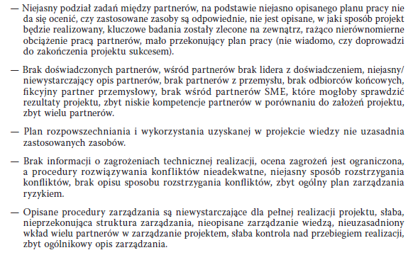 Negatywne oceny Źródło: Projekt badawczy 7PR przygotowanie wniosku Program Szczegółowy