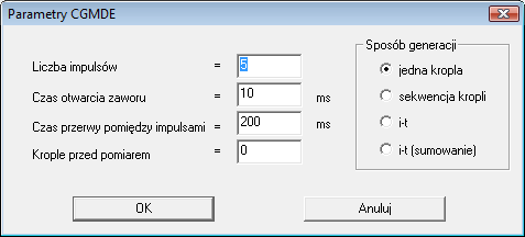 Rysunek 3.19 Okno pomocnicze: CGMDE W oknie dialogowym CGMDE umieszczone są następujące elementy. Okna parametrów pracy zaworu dozującego rtęć.