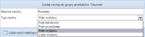 Po dodaniu grupy wyświetli się ona na liście. 1.3.2 Dodawanie cech do grupy Aby przypisad cechy grupie produktowej klikamy w cechy przy danej grupie.