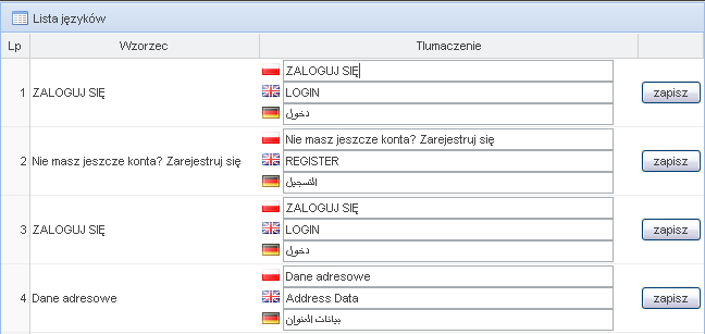 8.8 Tłumaczenia W zakładce USTAWIENIA wybieramy Tłumaczenia W tej zakładce