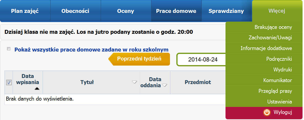 Więcej Poprzez zakładkę Więcej rodzic ma dostęp do innych informacji dotyczących ucznia i jego klasy. Rysunek 10.