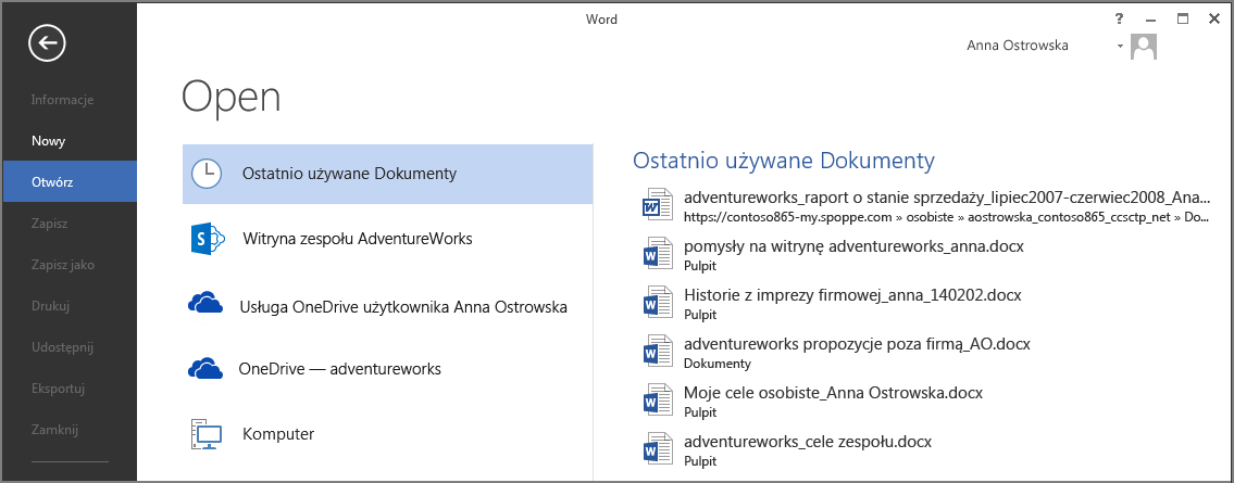 Word, Excel i PowerPoint Niezależnie od tego, czy zaczynasz pracę w aplikacji klasycznej czy w trybie online w usłudze Office 365, możesz utworzyć dokument dowolnego typu (dokument programu Word,