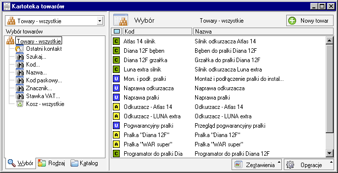 Podstawowe pojęcia i dane 47 Rys. 3-15 Okno kartoteki towarów.