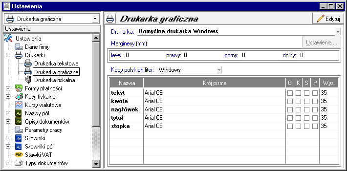 98 Podręcznik użytkownika Faktura UWAGA Jeśli wybrany rozmiar strony jest niewystarczający do sporządzenia wydruku (np.