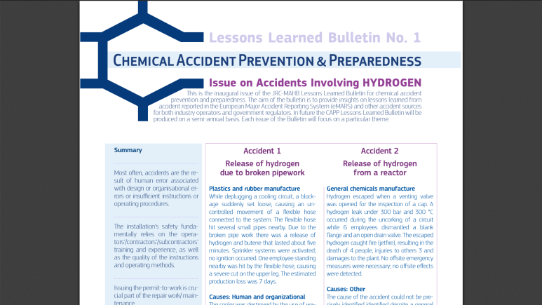 Informacje dodatkowe Lessons learned bulletins - biuletyny opracowywane przez KE na podstawie analizy zarejestrowanych w unijnej bazie emars poważnych awarii: Nr 1 poważne awarie z udziałem H2 Nr 2