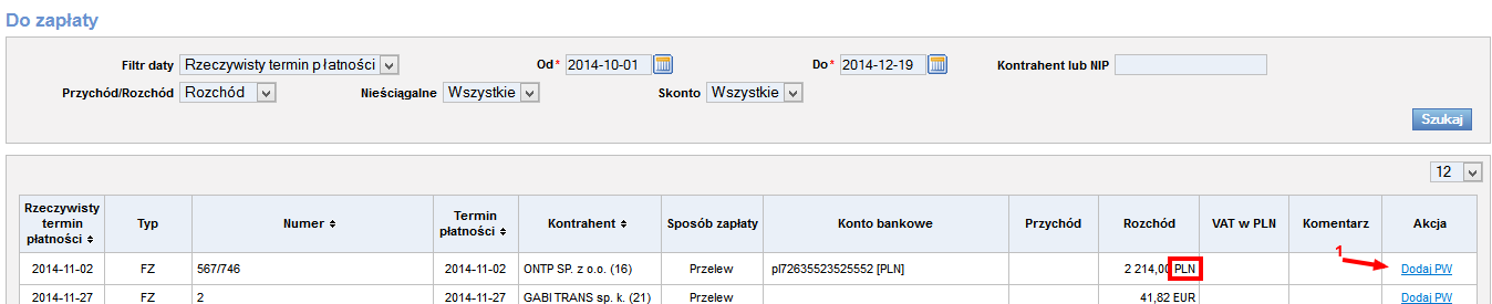 Po kliknięciu przycisku [Zapisz] dane przelewu zostaną zapisane i otwarty zostanie automatycznie formularz Przelewy bankowe z informacją o zapisaniu nowego przelewu (Rys. 208, poz. 1). Rys.