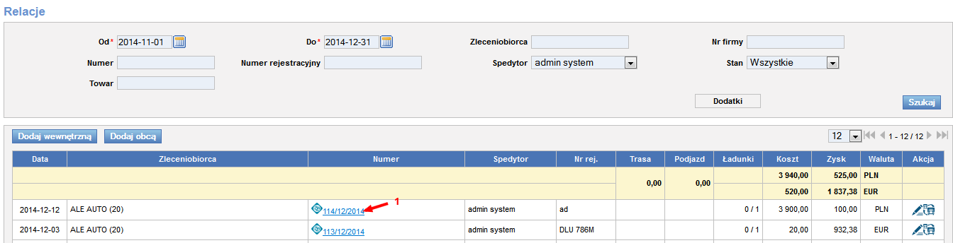 moduł Transport i spedycja (Rys. 243, poz.1), a następnie w grupę Relacje (Rys. 243, poz.2). Rys.
