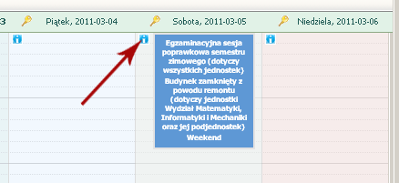 W każdym momencie w kalendarzu są pokazywane spotkania odbywające się w jednej konkretnej sali.